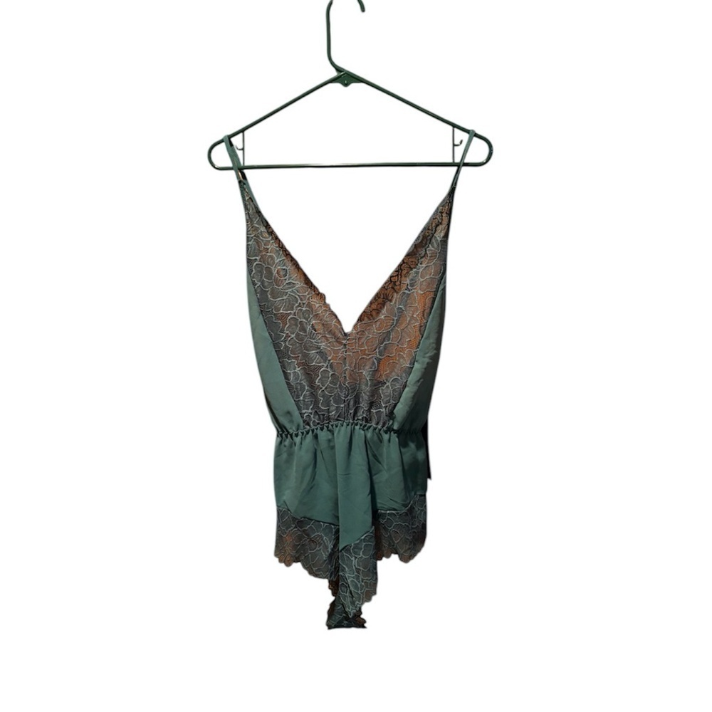 Seven Til Midnight Chiffon and Lace Cheeky Romper Green 1X/2X NWT